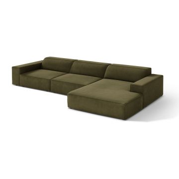 Colțar modular kaki cu tapițerie din catifea (cu colț pe partea dreaptă/cu șezlong) Jodie – Micadoni