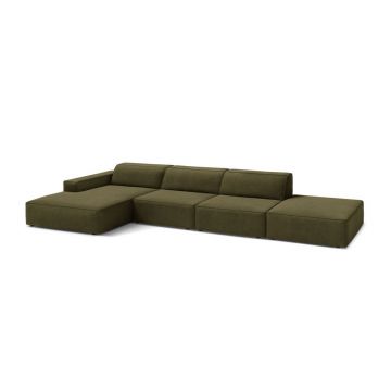 Colțar modular kaki cu tapițerie din catifea (cu colț pe partea stângă/cu șezlong) Jodie – Micadoni