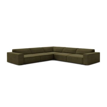 Colțar modular kaki cu tapițerie din catifea (în formă de ”L”) Jodie – Micadoni