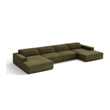 Colțar modular kaki cu tapițerie din catifea (în formă de 