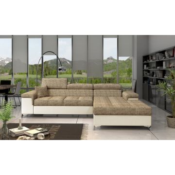 Coltar extensibil dreapta 4 locuri ELTAP, Ric-22, Ricardo, 281x205x88 cm, lemn/poliester, bej inchis/bej deschis