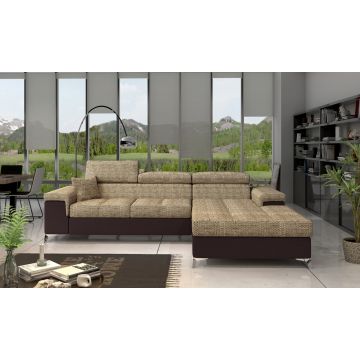 Coltar extensibil dreapta 4 locuri ELTAP, Ric-23, Ricardo, 281x205x88 cm, lemn/poliester, bej/maro