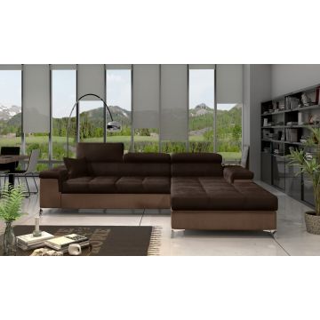 Coltar extensibil dreapta 4 locuri ELTAP, Ric-52, Ricardo, 281x205x88 cm, lemn/poliester, maro inchis/maro deschis