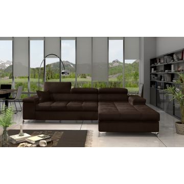 Coltar extensibil dreapta 4 locuri ELTAP, Ric-53, Ricardo, 281x205x88 cm, lemn/poliester, maro inchis