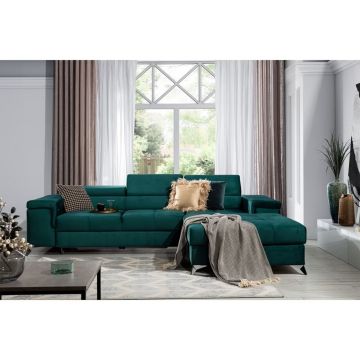 Coltar extensibil dreapta 4 locuri ELTAP, Ric-56, Ricardo, 281x205x88 cm, lemn/poliester, verde inchis