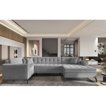 Coltar extensibil dreapta 5 locuri ELTAP, MON-RT-03NU, Montez, 340x180x93 cm, lemn/poliester, gri deschis