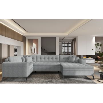Coltar extensibil dreapta 5 locuri ELTAP, MON-RT-04GO, Montez, 340x180x93 cm, lemn/poliester, gri deschis