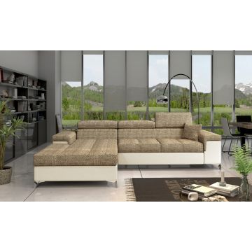 Coltar extensibil stanga 4 locuri ELTAP, Ric-03, Ricardo, 281x205x88 cm, lemn/poliester, bej inchis/bej deschis