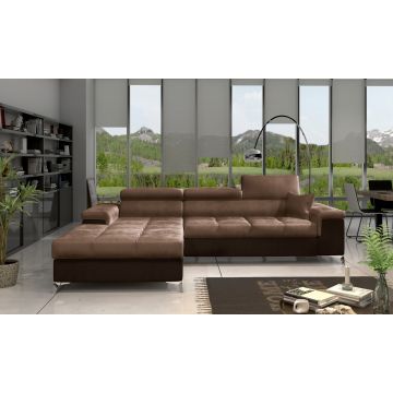 Coltar extensibil stanga 4 locuri ELTAP, Ric-39, Ricardo, 281x205x88 cm, lemn/poliester, maro deschis/maro inchis