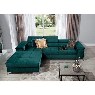 Coltar extensibil stanga 4 locuri ELTAP, Ric-45, Ricardo, 281x205x88 cm, lemn/poliester, verde inchis