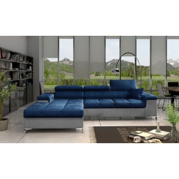 Coltar extensibil stanga 4 locuri ELTAP, Ric-48, Ricardo, 281x205x88 cm, lemn/poliester, albastru inchis/gri