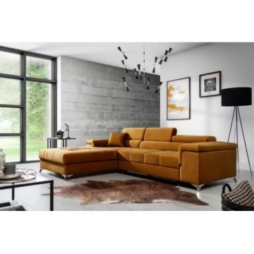 Coltar extensibil stanga 4 locuri ELTAP, Ric-65, Ricardo, 281x205x88 cm, lemn/poliester, mustar