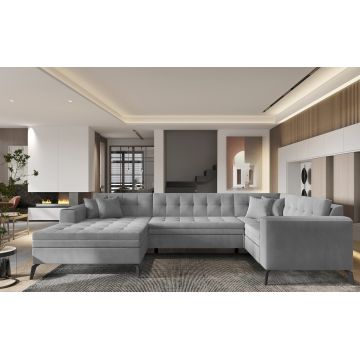 Coltar extensibil stanga 5 locuri ELTAP, MON-LT-03NU, Montez, 340x180x93 cm, lemn/poliester, gri deschis