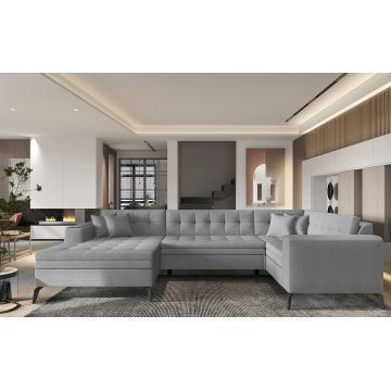 Coltar extensibil stanga 5 locuri ELTAP, MON-LT-04FL, Montez, 340x180x93 cm, lemn/poliester, gri deschis