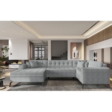 Coltar extensibil stanga 5 locuri ELTAP, MON-LT-04GO, Montez, 340x180x93 cm, lemn/poliester, gri deschis