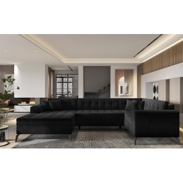 Coltar extensibil stanga 5 locuri ELTAP, MON-LT-10LU, Montez, 340x180x93 cm, lemn/poliester, negru