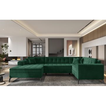 Coltar extensibil stanga 5 locuri ELTAP, MON-LT-35LO, Montez, 340x180x93 cm, lemn/poliester, verde inchis