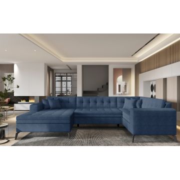 Coltar extensibil stanga 5 locuri ELTAP, MON-LT-40GO, Montez, 340x180x93 cm, lemn/poliester, albastru inchis