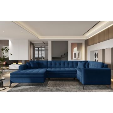 Coltar extensibil stanga 5 locuri ELTAP, MON-LT-40NU, Montez, 340x180x93 cm, lemn/poliester, albastru inchis