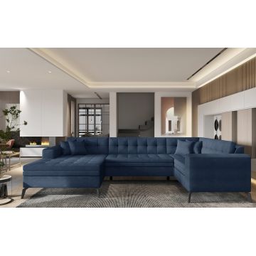 Coltar extensibil stanga 5 locuri ELTAP, MON-LT-40PO, Montez, 340x180x93 cm, lemn/poliester, albastru inchis