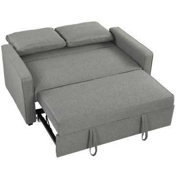 HOMCOM 3 în 1 Canapea Extensibilă 2 Locuri cu Spătar Reglabil pe 3 Poziții, 2 Perne, Material Textil Tip In Gri | Aosom Romania