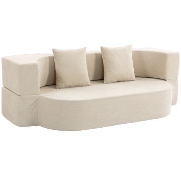 HOMCOM Canapea extensibilă 2 locuri, canapea-pat din chenille 190 cm, spătar rabatabil, șezut și cotiere late, bej | Aosom Romania