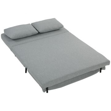 HOMCOM Canapea Extensibilă 2 Persoane 3 în 1 din Material Tip In cu 2 Perne, Cadru din Eucalipt, Gri Deschis | Aosom Romania