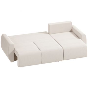 HOMCOM Canapea extensibilă cu chaise-longue reversibilă, canapea 3 locuri în formă L din velur sintetic, alb crem | Aosom Romania