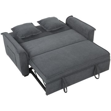 HOMCOM Canapea-futon extensibilă, spătar reglabil, 2 locuri cu 2 perne, Gri închis | Aosom Romania
