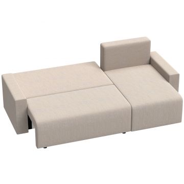 HOMCOM Colțar cu funcție pat și chaiselongue reversibil, canapea 3 locuri în formă de L din velur sintetic, Bej | Aosom Romania