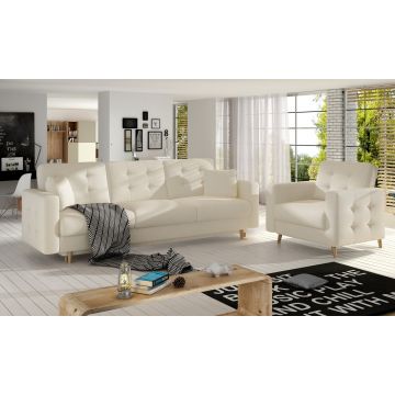Set canapea extensibila 3 locuri si fotoliu ELTAP, Asgard, 235x95x86 cm / 107x92x86 cm, lemn/poliester, bej deschis