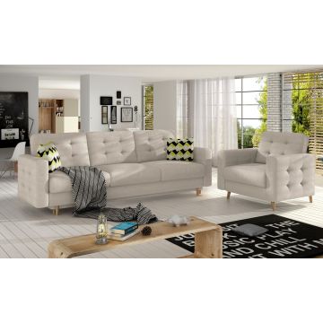 Set canapea extensibila 3 locuri si fotoliu ELTAP, Asgard, 235x95x86 cm / 107x92x86 cm, lemn/poliester, bej