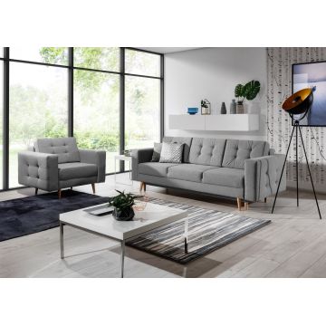 Set canapea extensibila 3 locuri si fotoliu ELTAP, Asgard, 235x95x86 cm / 107x92x86 cm, lemn/poliester, gri