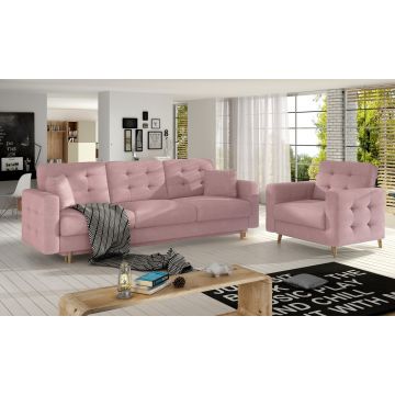 Set canapea extensibila 3 locuri si fotoliu ELTAP, Asgard, 235x95x86 cm / 107x92x86 cm, lemn/poliester, roz