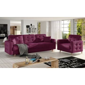 Set canapea extensibila 3 locuri si fotoliu ELTAP, Asgard, 235x95x86 cm / 107x92x86 cm, lemn/poliester, violet