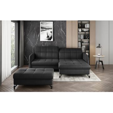 Set coltar extensibil dreapta 3 locuri si taburet ELTAP, Lor_PP_05, Lorelle, 225x160x105 cm / 100x70x45 cm, lemn/poliester, gri inchis