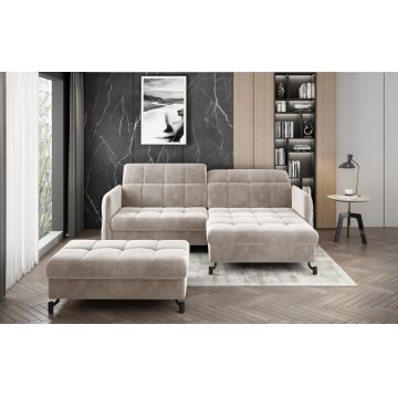 Set coltar extensibil dreapta 3 locuri si taburet ELTAP, Lor_PP_10, Lorelle, 225x160x105 cm / 100x70x45 cm, lemn/poliester, bej
