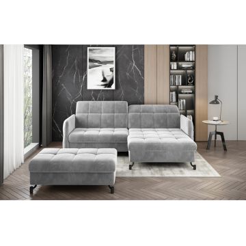 Set coltar extensibil dreapta 3 locuri si taburet ELTAP, Lor_PP_11, Lorelle, 225x160x105 cm / 100x70x45 cm, lemn/poliester, gri deschis