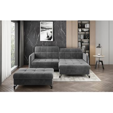 Set coltar extensibil dreapta 3 locuri si taburet ELTAP, Lor_PP_12, Lorelle, 225x160x105 cm / 100x70x45 cm, lemn/poliester, gri inchis