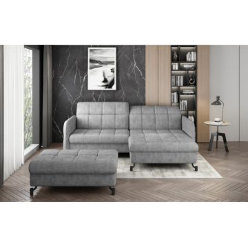 Set coltar extensibil dreapta 3 locuri si taburet ELTAP, Lor_PP_14, Lorelle, 225x160x105 cm / 100x70x45 cm, lemn/poliester, gri deschis