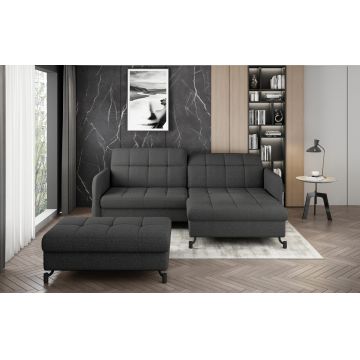 Set coltar extensibil dreapta 3 locuri si taburet ELTAP, Lor_PP_18, Lorelle, 225x160x105 cm / 100x70x45 cm, lemn/poliester, gri inchis
