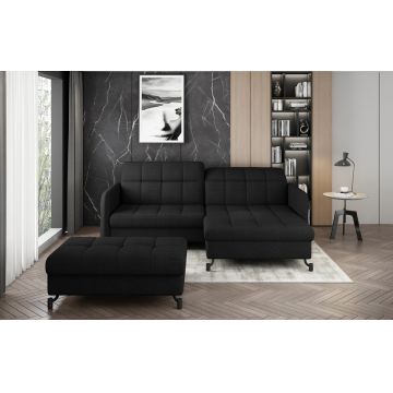 Set coltar extensibil dreapta 3 locuri si taburet ELTAP, Lor_PP_27, Lorelle, 225x160x105 cm / 100x70x45 cm, lemn/poliester, negru
