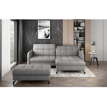 Set coltar extensibil dreapta 3 locuri si taburet ELTAP, Lor_PP_28, Lorelle, 225x160x105 cm / 100x70x45 cm, lemn/poliester, gri deschis