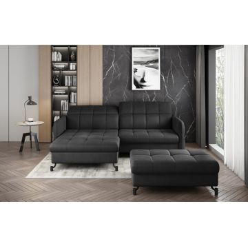 Set coltar extensibil stanga 3 locuri si taburet ELTAP, Lor_LP_05, Lorelle, 225x160x105 cm / 100x70x45 cm, lemn/poliester, gri inchis