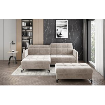 Set coltar extensibil stanga 3 locuri si taburet ELTAP, Lor_LP_10, Lorelle, 225x160x105 cm / 100x70x45 cm, lemn/poliester, bej