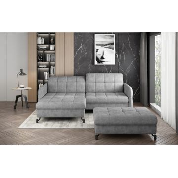 Set coltar extensibil stanga 3 locuri si taburet ELTAP, Lor_LP_14, Lorelle, 225x160x105 cm / 100x70x45 cm, lemn/poliester, gri deschis