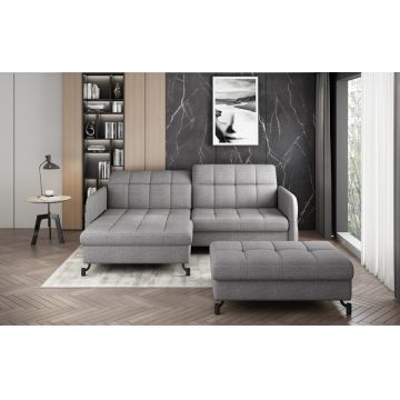 Set coltar extensibil stanga 3 locuri si taburet ELTAP, Lor_LP_28, Lorelle, 225x160x105 cm / 100x70x45 cm, lemn/poliester, gri deschis