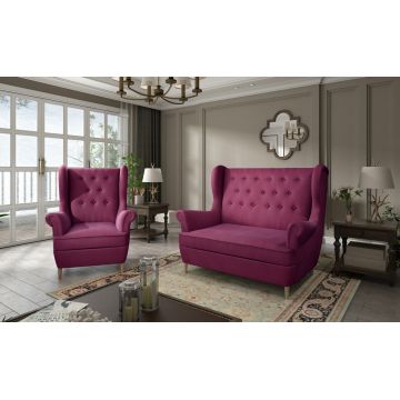 Set fotoliu si canapea 2 locuri ELTAP, Aros, 72x60x100 cm / 150x90x103 cm, lemn/poliester, fucsia