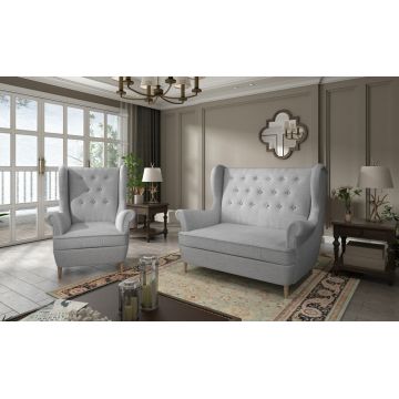 Set fotoliu si canapea 2 locuri ELTAP, Aros, 72x60x100 cm / 150x90x103 cm, lemn/poliester, gri deschis