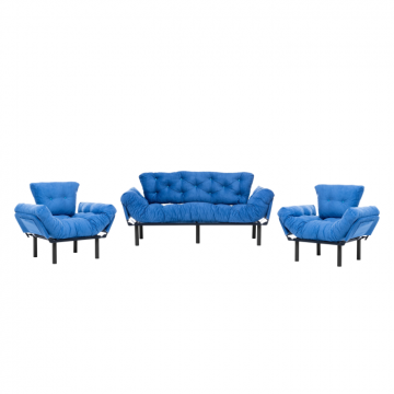 Set NITTA 3-1-1, canapea extensibila 3 locuri si 2 fotolii extensibile, albastru